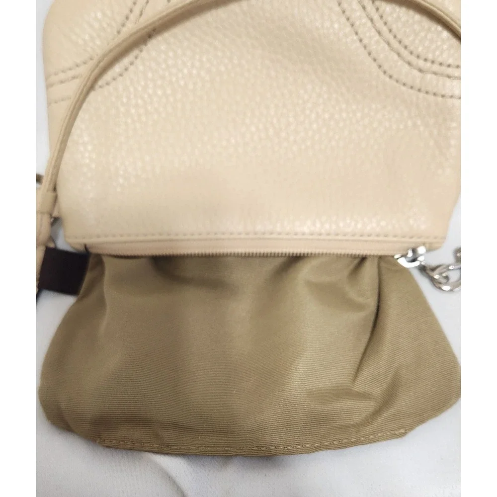 Coach Pebbled Leather Wristlet Cream Beige Silver Hardware Zip Pouch Small Bag